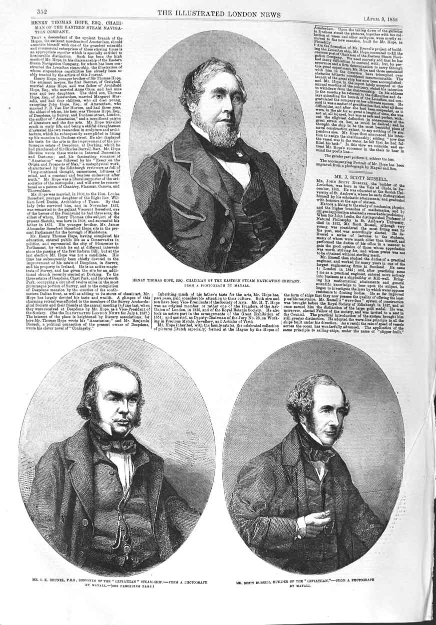 Old Antique Print 1858 Henry Thomas Hope Brunel Scott Russell Leviathan 19th