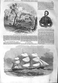Original Old Antique Print 1858 White Lodge Richmond Park Hodgson Ship Cimber