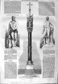 Original Old Antique Print 1858 Charles Hotham Australia Statue Grattan Pitt