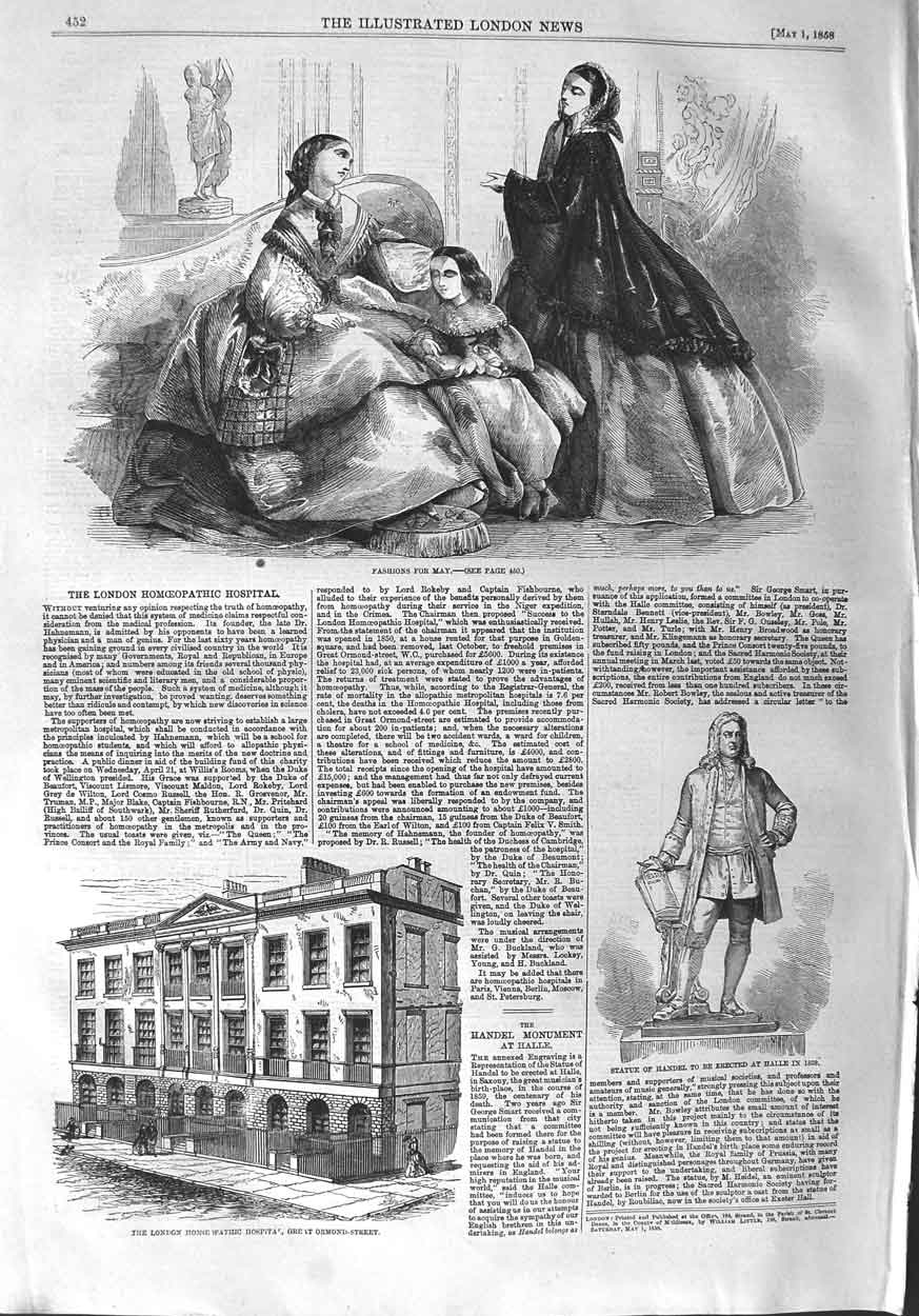 Old Antique Print 1858 Womens Fashion London Homoeopathic Ormond Street 19th
