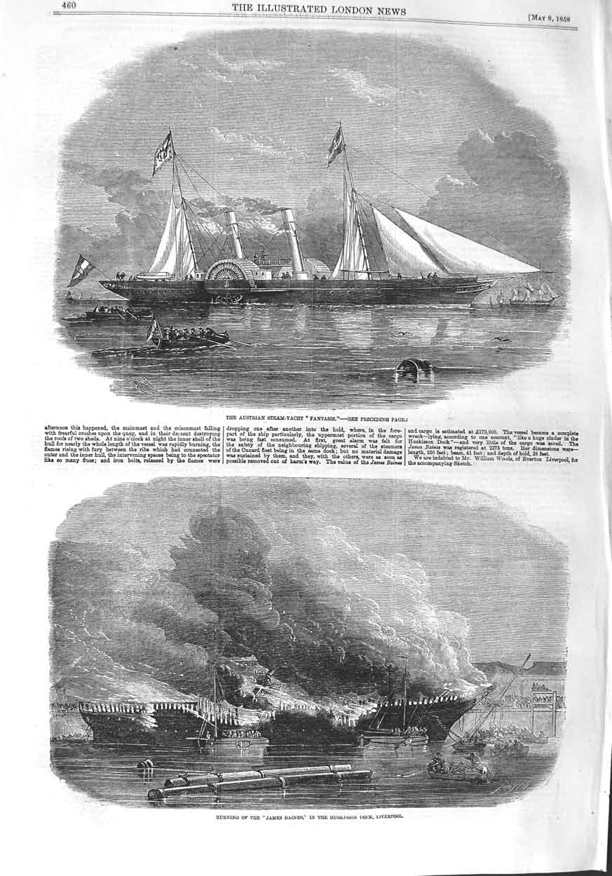 Original Old Antique Print 1858 Australian Ship Fantasie James Baines Liverpool