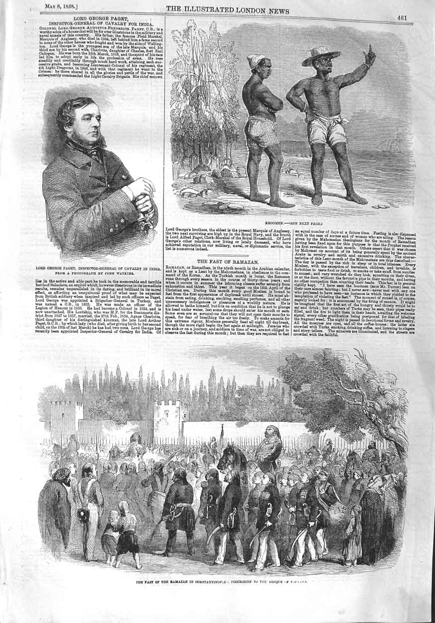 Original Old Antique Print 1858 Kroomen Lord George Paget Constatinople Ramazan