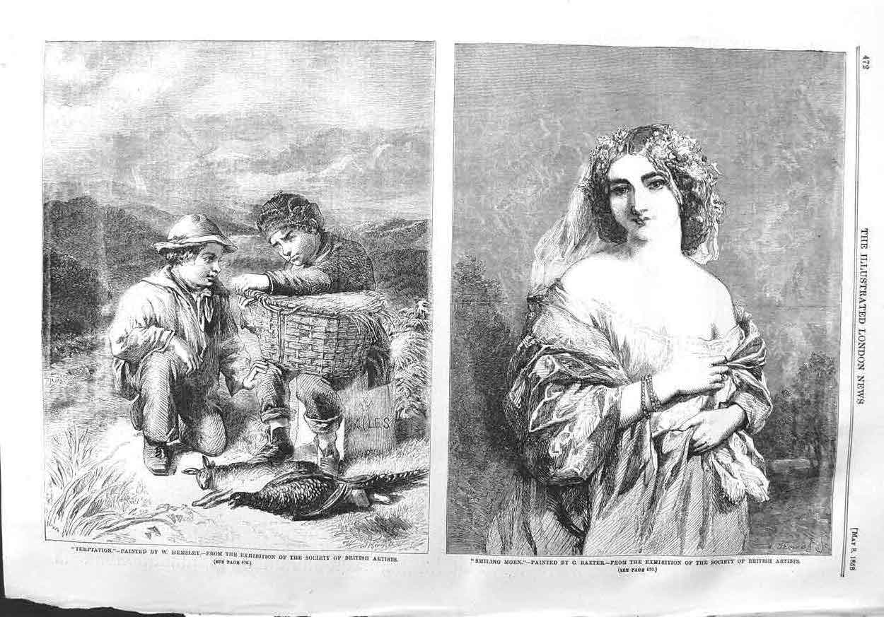 Original Old Antique Print 1858 Hunting Sport Mountains Portrait Beautiful Lady