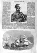 Original Old Antique Print 1858 Major General Sydney Cotton Slaver Ship Cuba