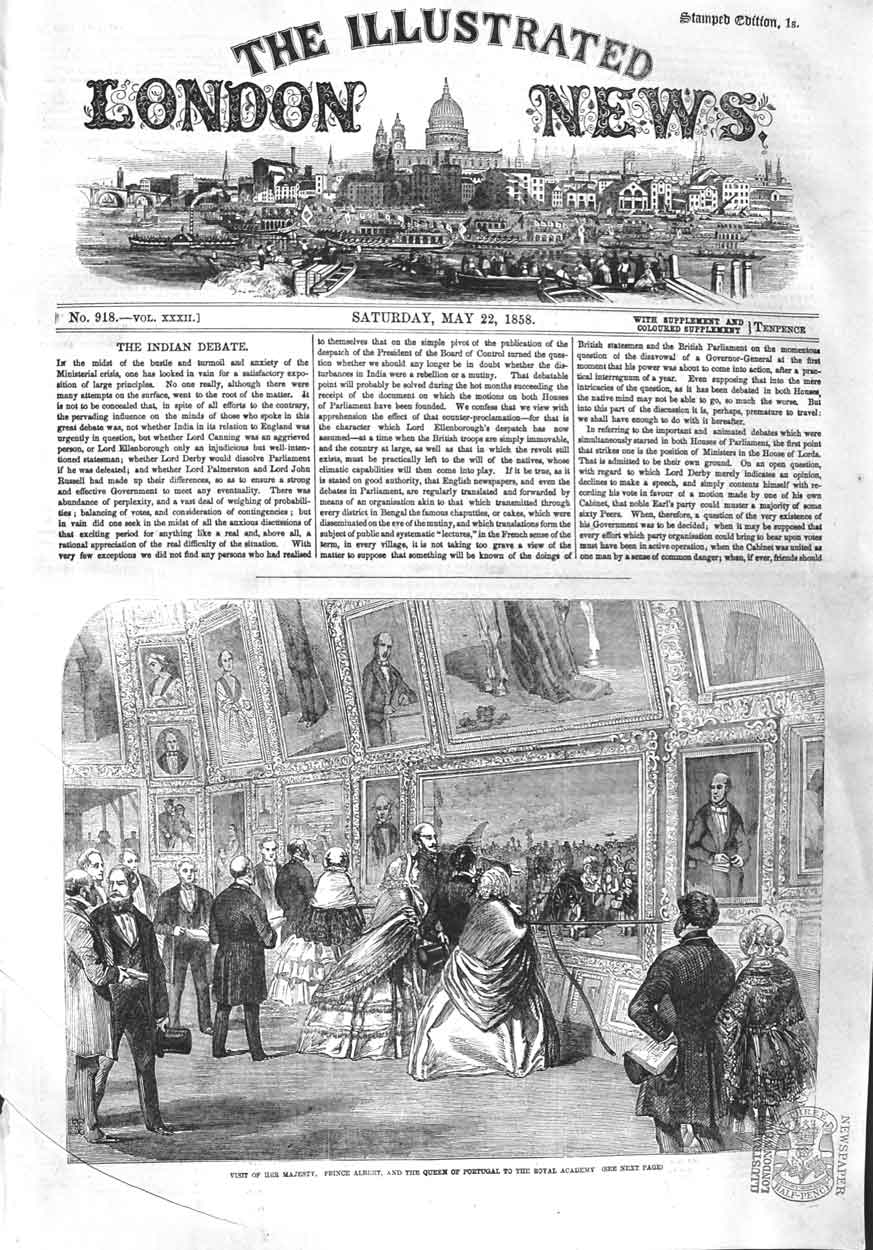 Old Antique Print 1858 Queen Prince Albert Queen Portugal Royal Academy 19th
