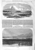 Original Old Antique Print 1858 View Sandy Lake Minnesota Iowa Prairie America