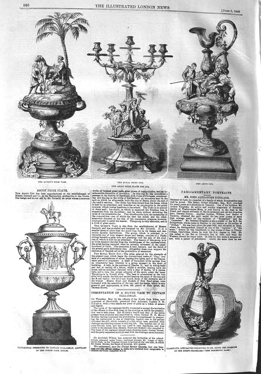 Old Antique Print 1858 Royal Hunt Cup Ascot Captain Callaghan Jug Smith 19th