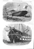 Old Antique Print 1858 Portuguese Ship Sagres Limehouse Agamemnon Cable 19th