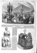Original Old Antique Print 1858 Statue Burke Queen Elizabeth Cradle Wellington