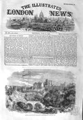 Original Old Antique Print 1858 Alnwick Castle Duke Northumberland River Birdge