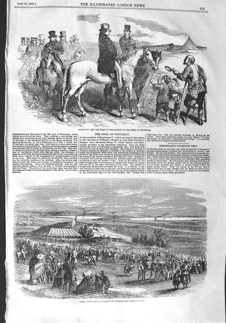 Original Old Antique Print 1858 George Duke Wellington Waterloo Overton Chester