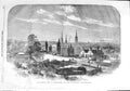 Original Old Antique Print 1858 Queen Train View City Coventry Cathedral Bridge
