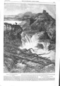 Original Old Antique Print 1858 View Mountain River Torrent Stag Fine Art 19th