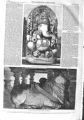 Original Old Antique Print 1858 Hindoo Idol Ganesa Sacred Bull Siva Victorian