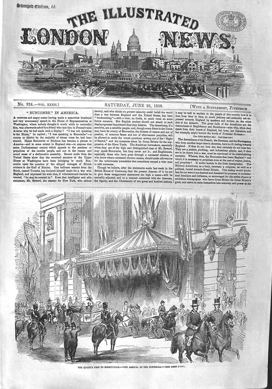 Old Antique Print 1858 Queen Birmingham Statue Hardinge Aston Park Hall 19th