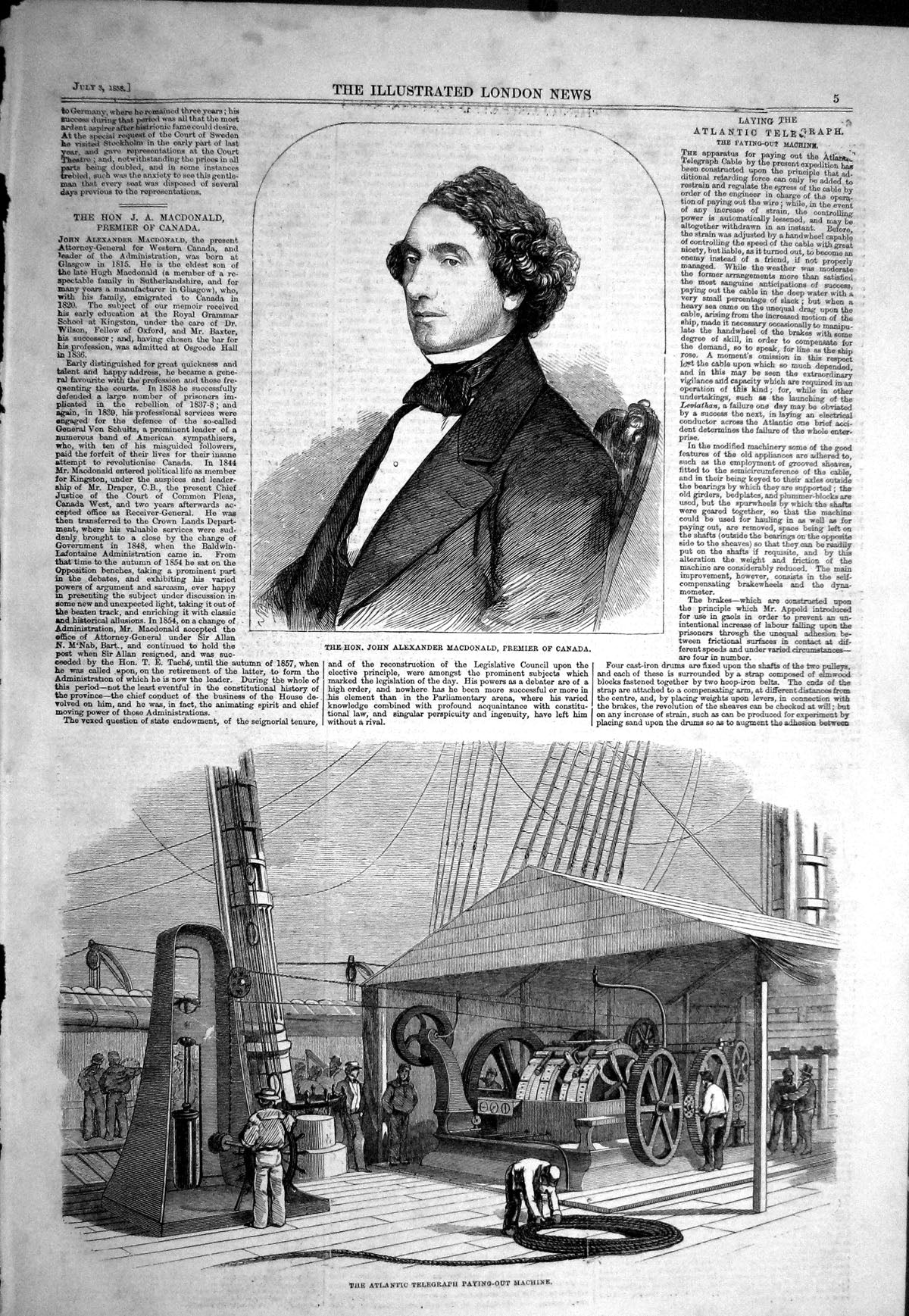 Old 1858 John Alexander Macdonald Canada Atlantic Telegraph Paying-Ou Victorian