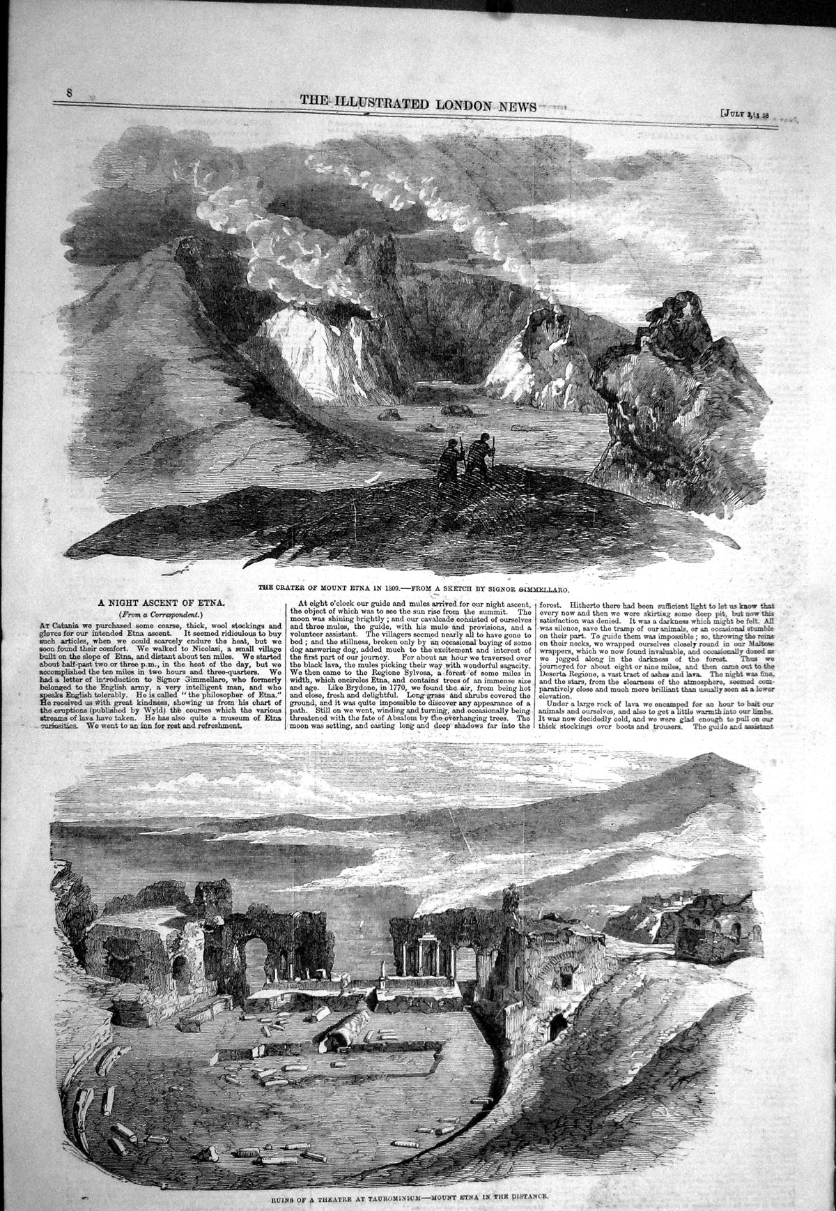 Old 1858 Crater Mount Etna Volcano Ruins Theatre Taurominium English Victorian