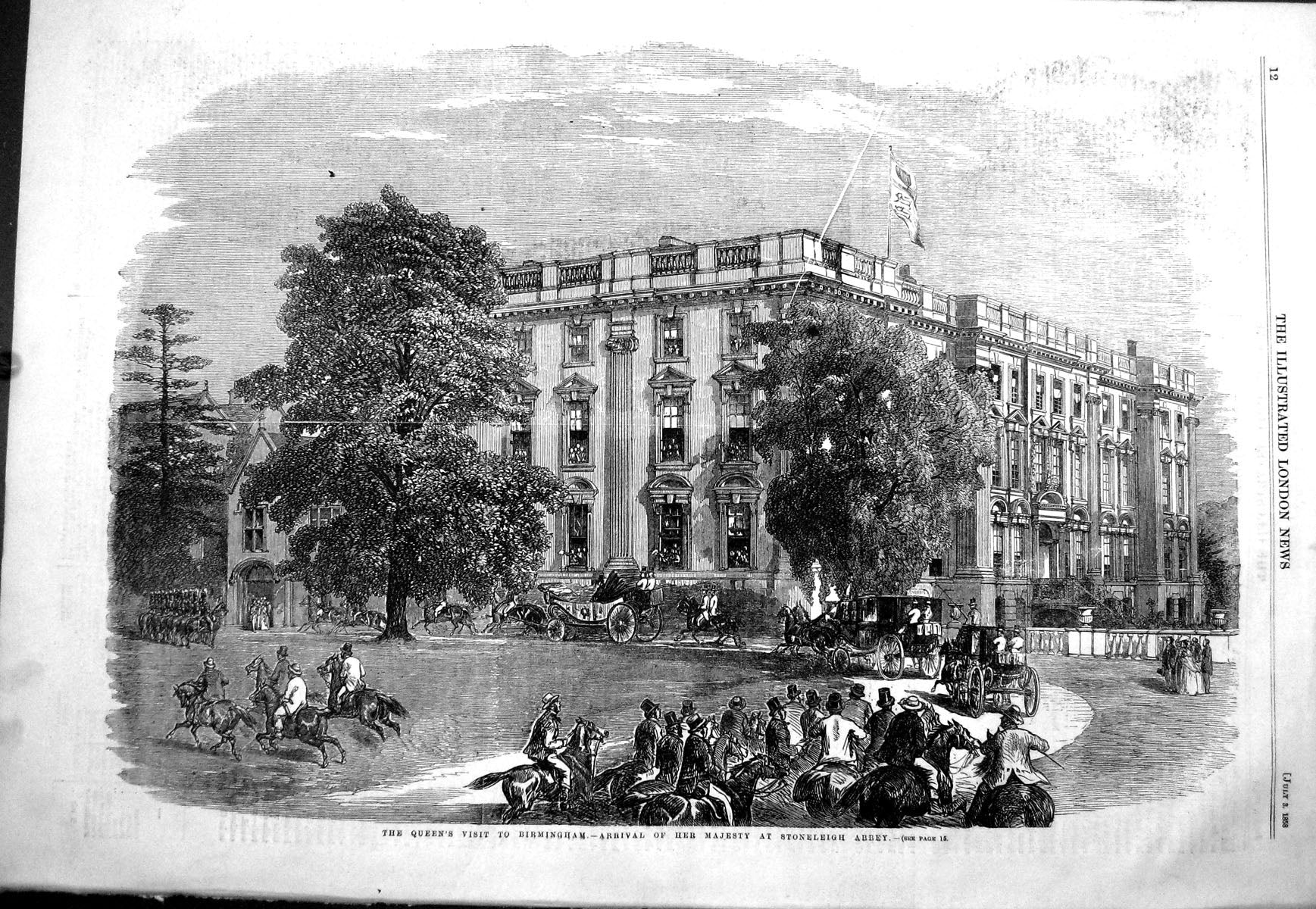 Old 1858 Queen Birmingham Procession Arrival Stoneleigh Abbey Archite Victorian