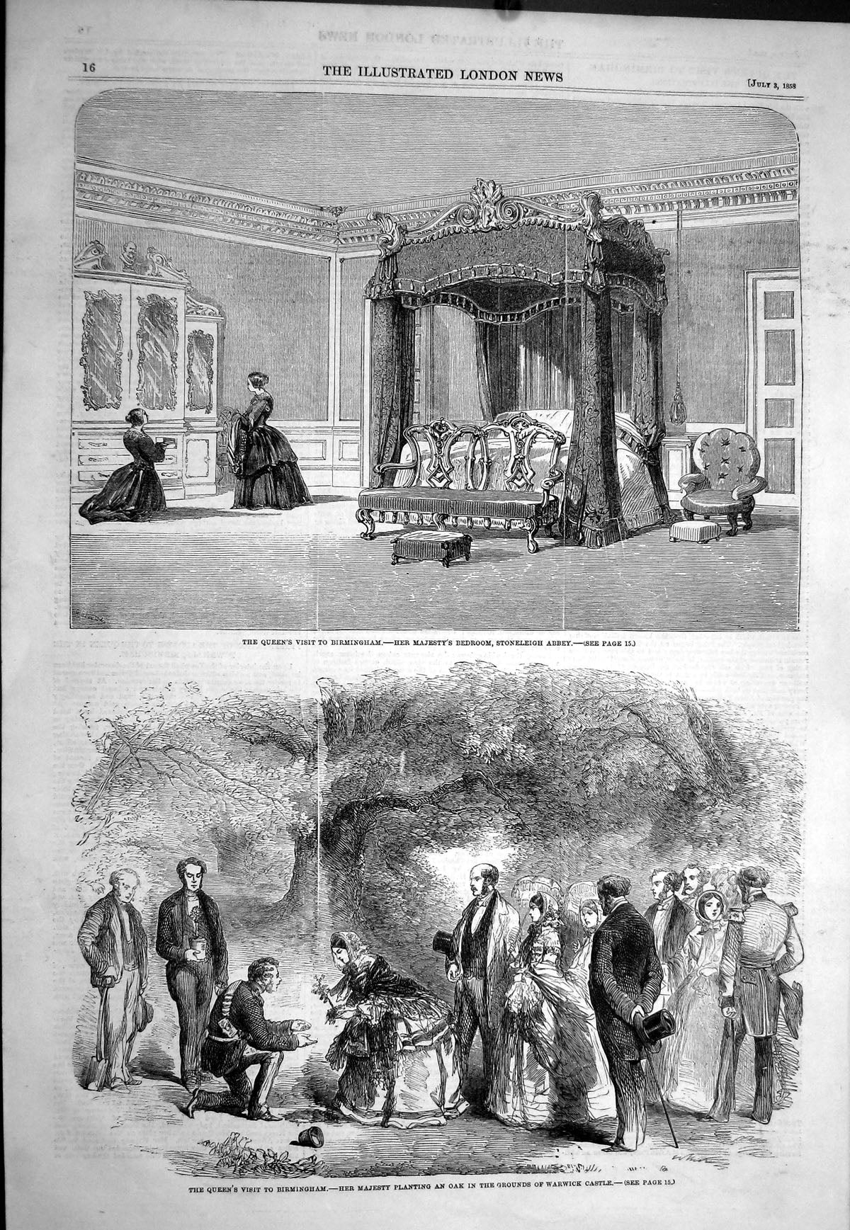 Old *6048 1858 Queen Birmingham Bedroom Stoneleigh Abbey Oak Tree War