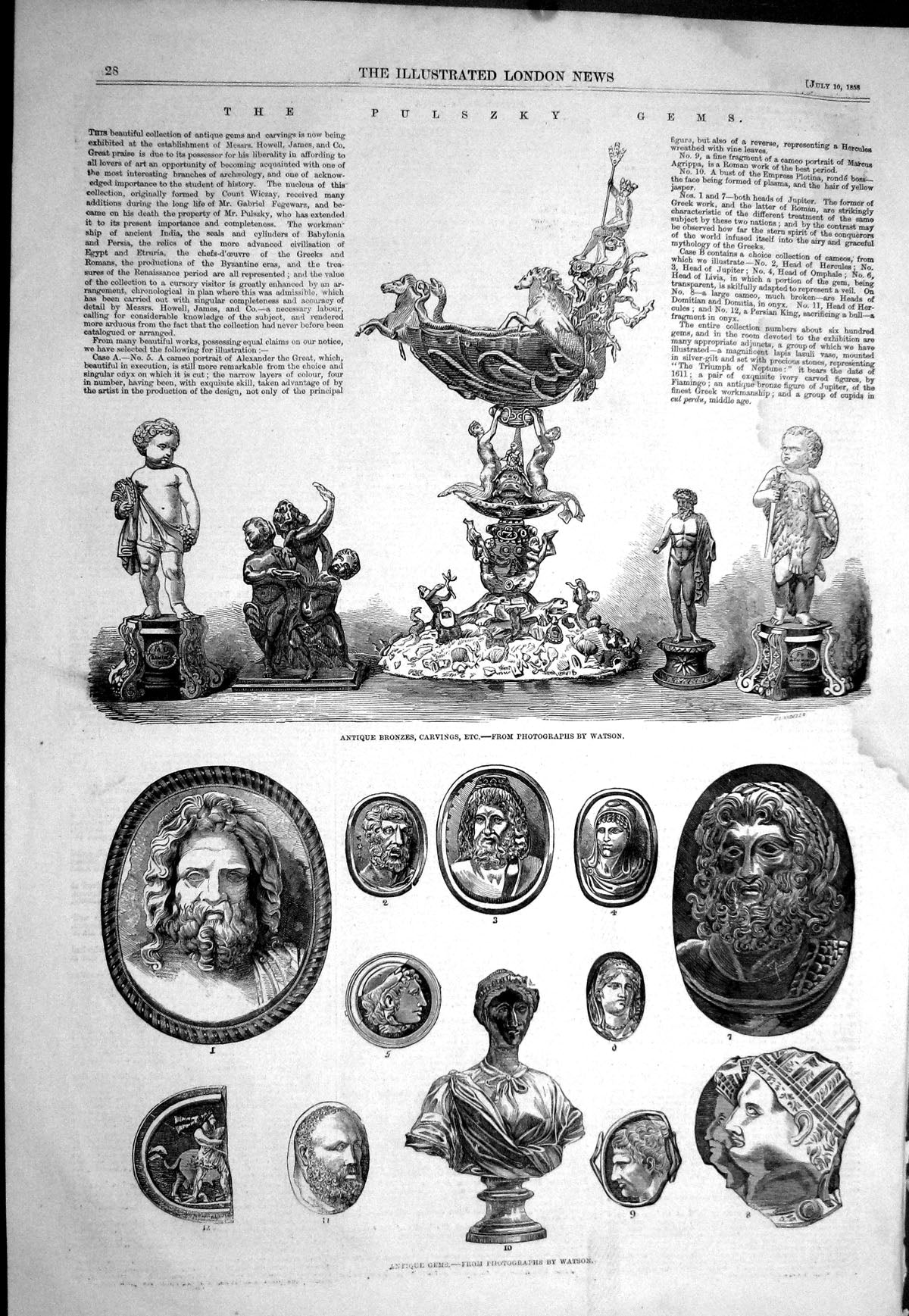 Original Old Antique Print 1858 Pulszky Gems Bronzes Carvings Watson Victorian