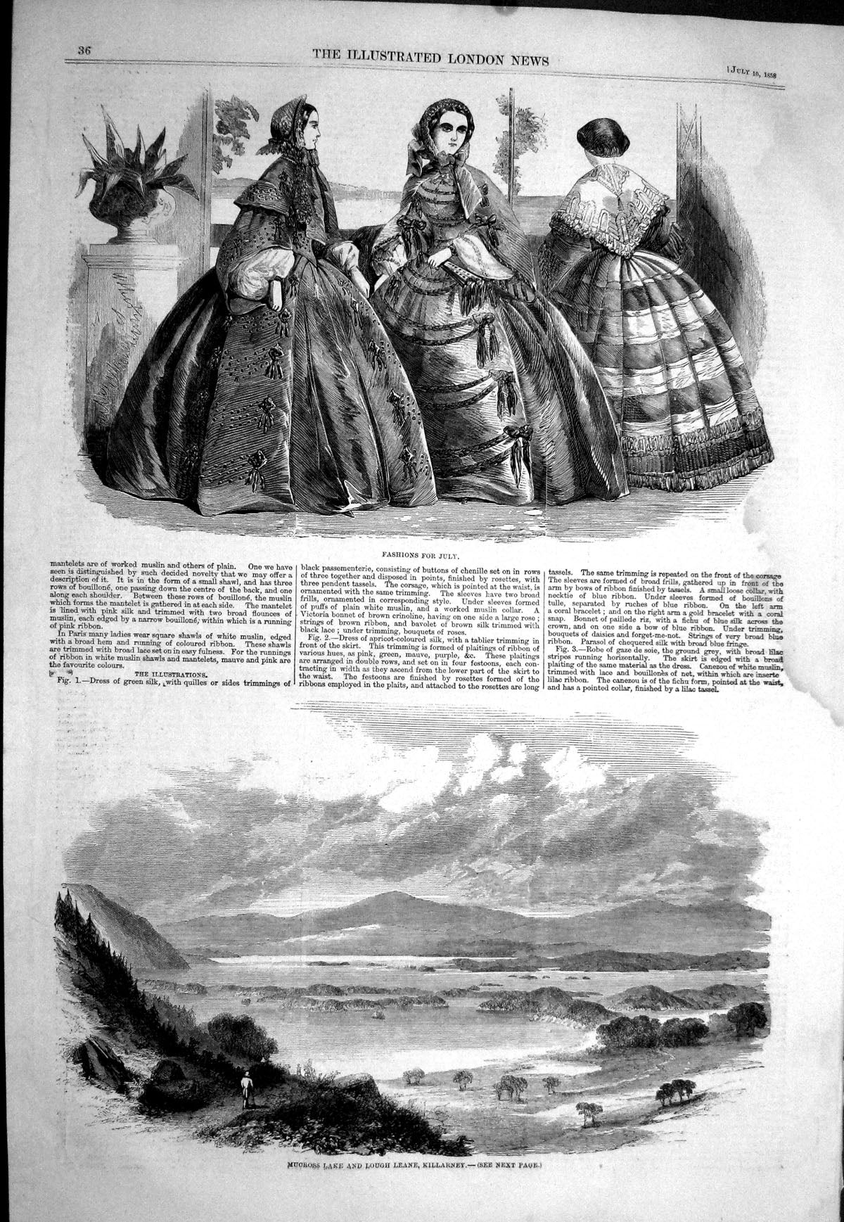 Old 1858 Mucross Lake Lough Leane Killarney Ladies Fashion Dresses Ju Victorian