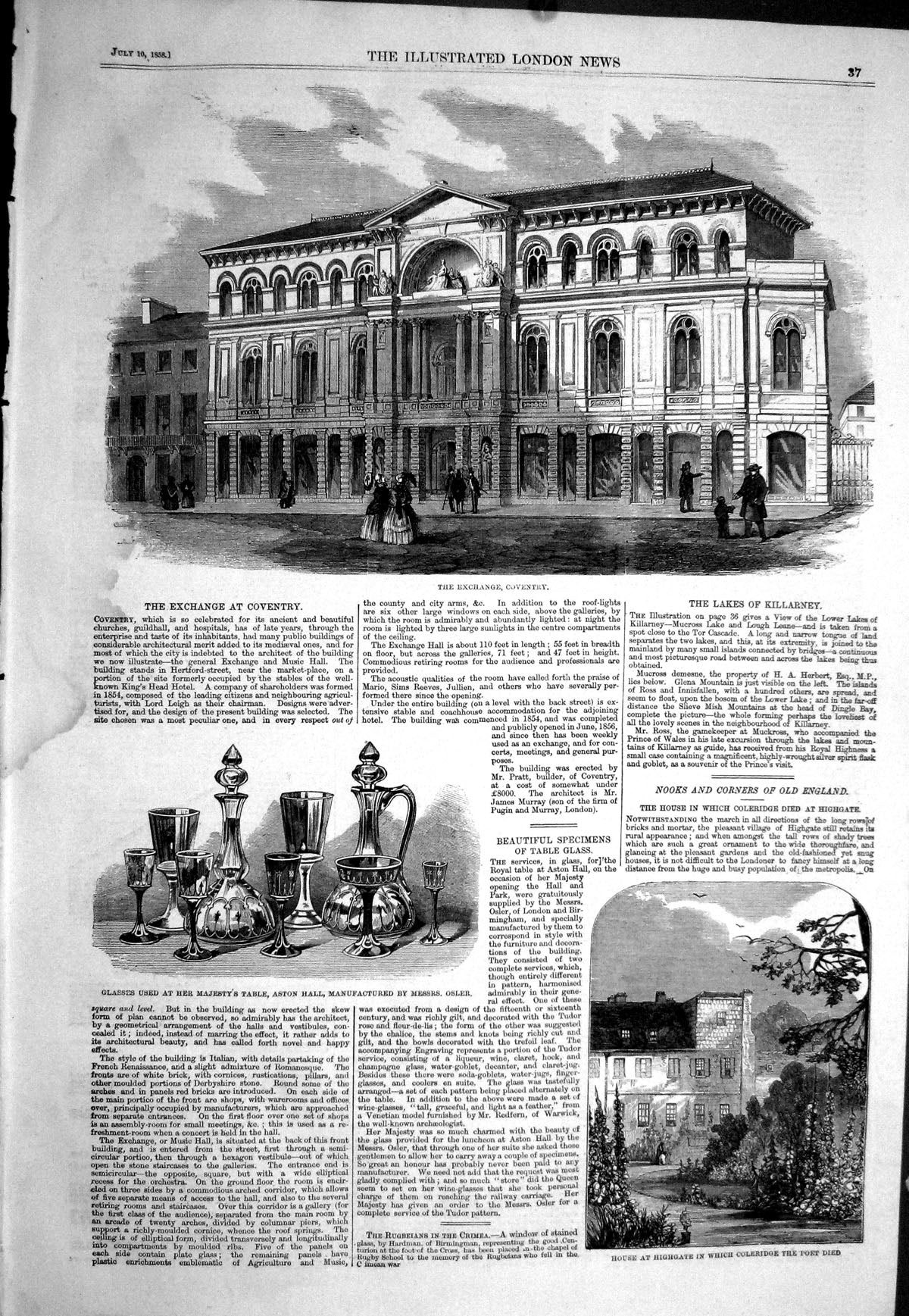 Old *6038 1858 Exchange Building Coventry House Highgate Coleridge Gl