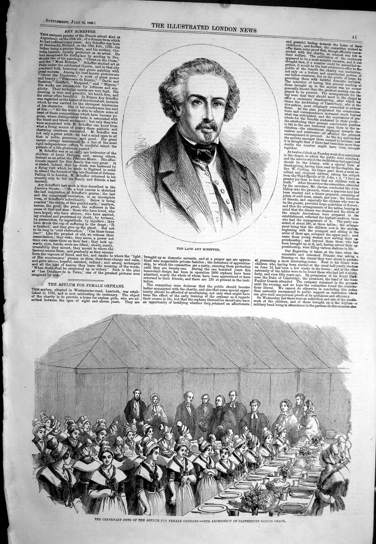 Old 1858 Ary Scheffer Fete Asylum Female Orphans Archbishop Canterbur Victorian