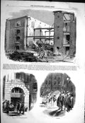 Old 1858 Ruins Buildings Fire London Docks Chandos Street Fire-Engine Victorian