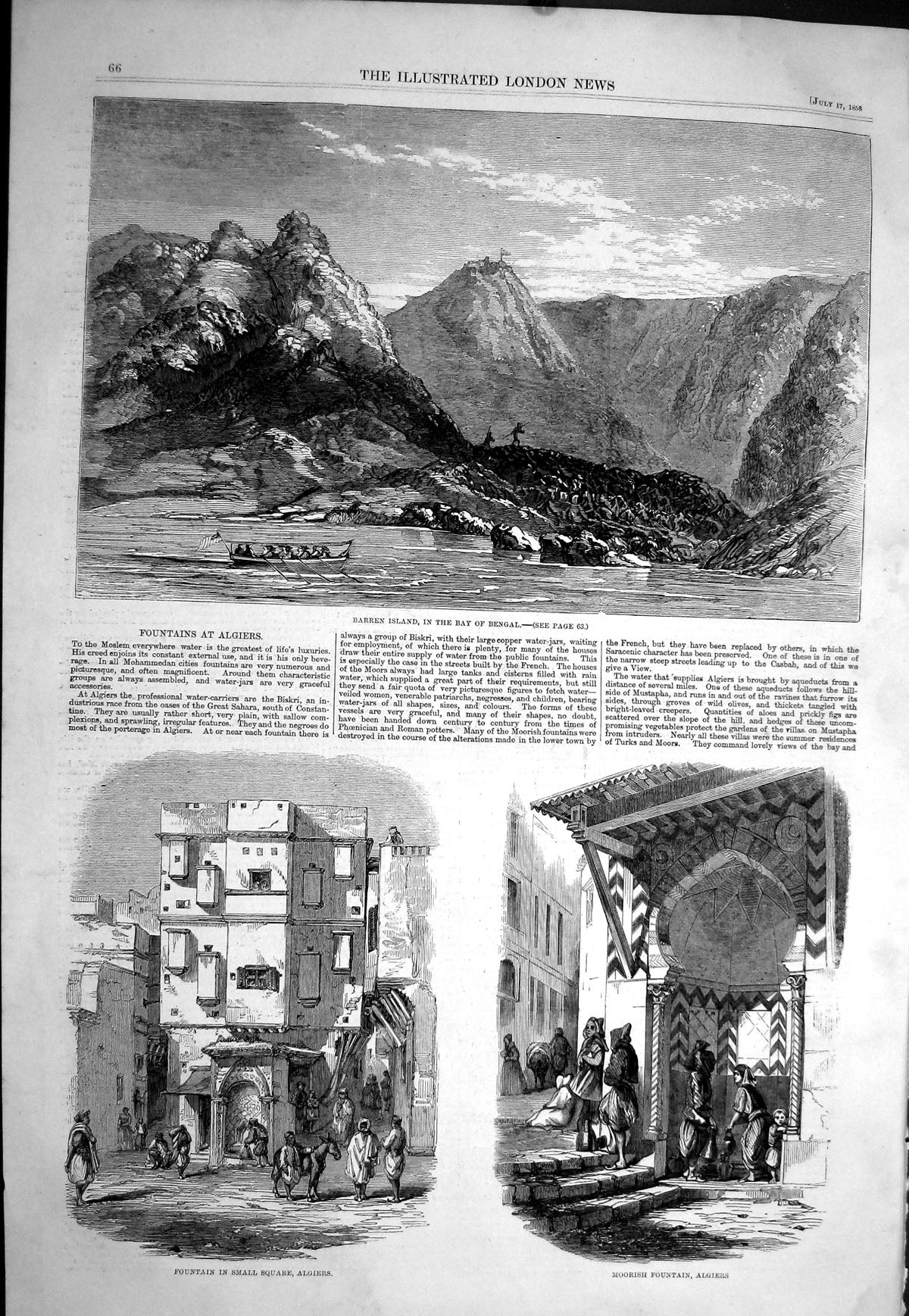Old 1858 Barren Island Bay Bengal Fountain Small Square Algiers Moori Victorian