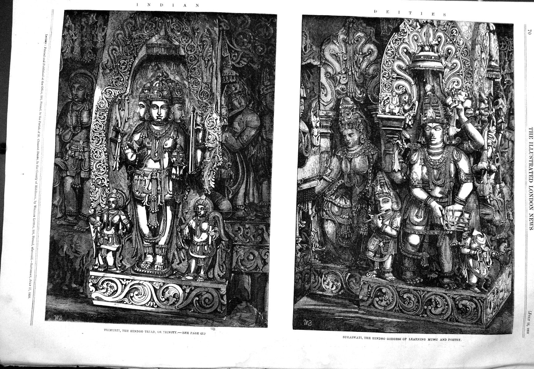 Old 1858 Trimurti Hindoo Triad Trinity Suraswati Goddess Learning Mus Victorian