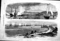 Antique Old Print 1858 View Cherbourg France Ships Morning Ground Men-Of-War