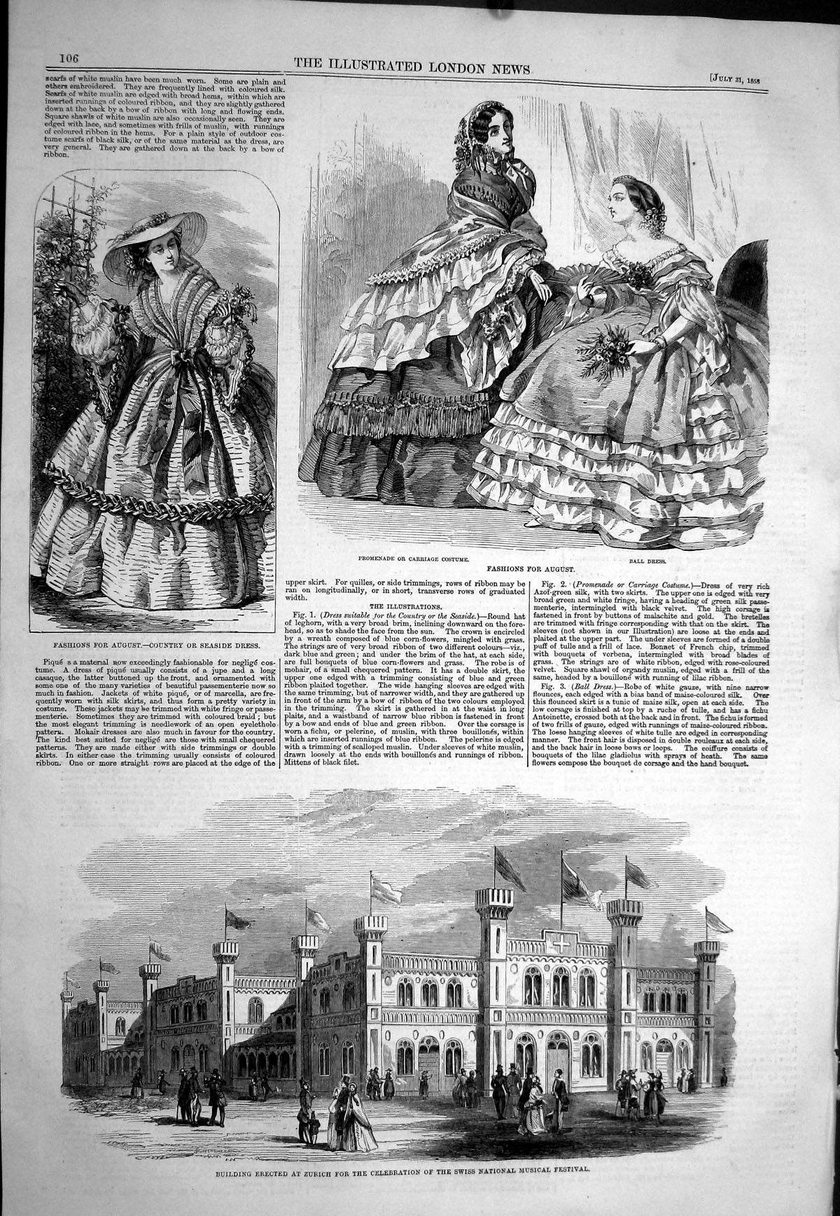Old 1858 Building Zurich Swiss National Musical Festival Ladies Fashi Victorian
