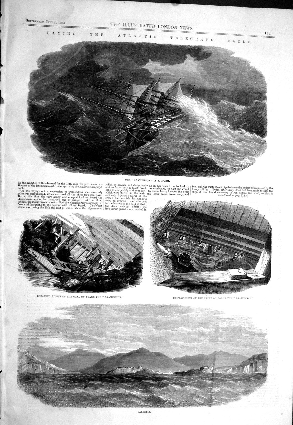 Old 1858 Atlantic Telegraph Cable Agamemnon Ship Storm Valentia Catam Victorian