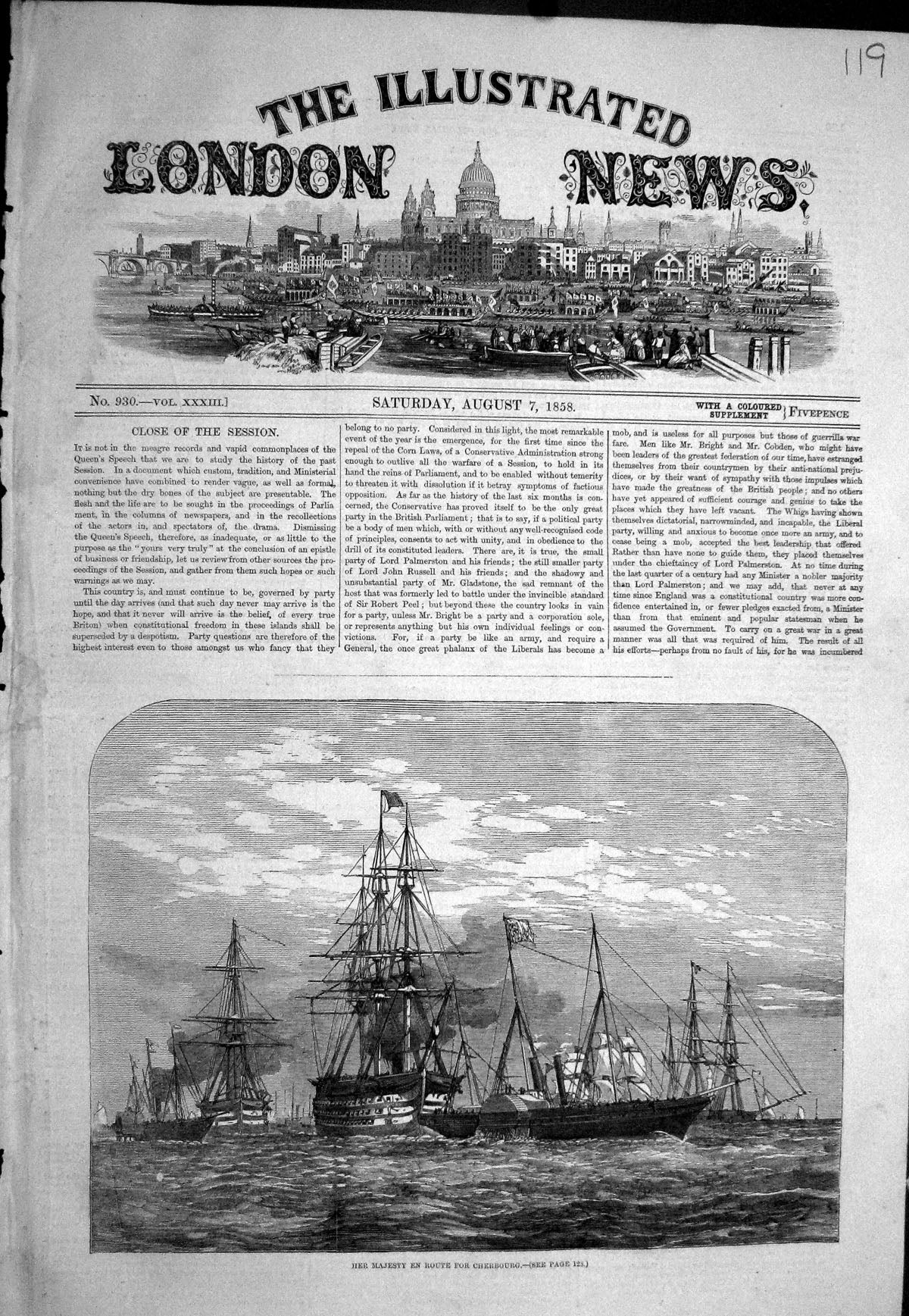 Original Old Antique Print 1858 Majesty Queen Ships En Route Cherbourg 19th