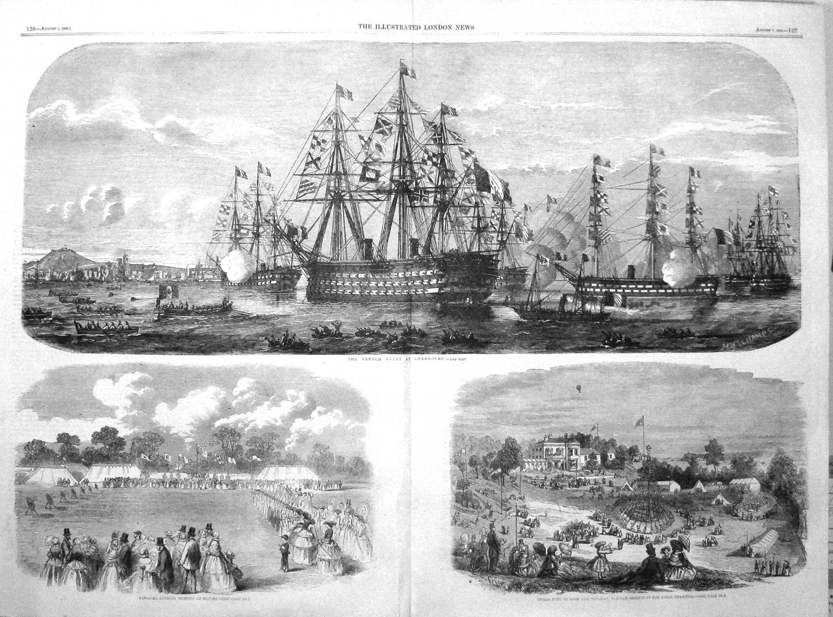 Old 1858 French Ships Cherbourg Archery Meeting Exeter Fete Rock EndVictorian