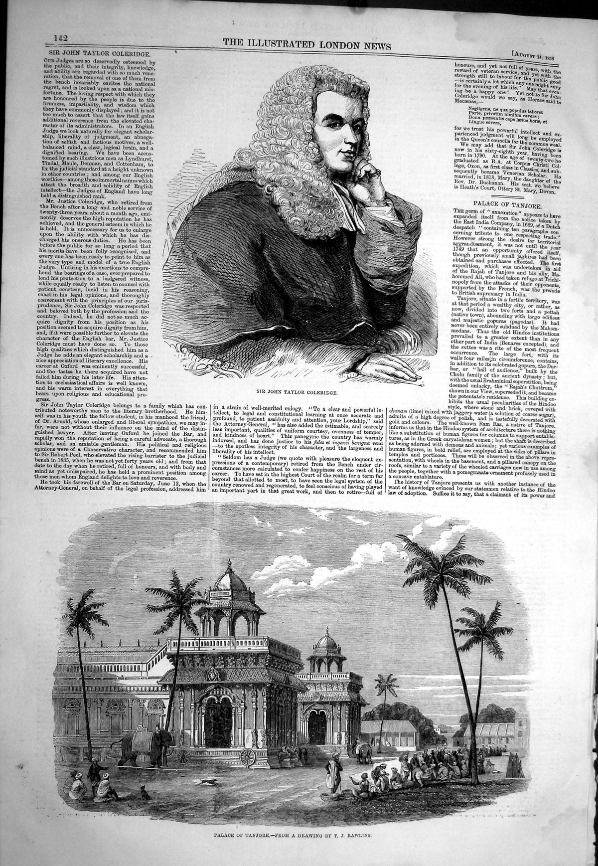 Antique Print 1858 John Taylor Coleridge Palace Tanjore India Architecture 19th