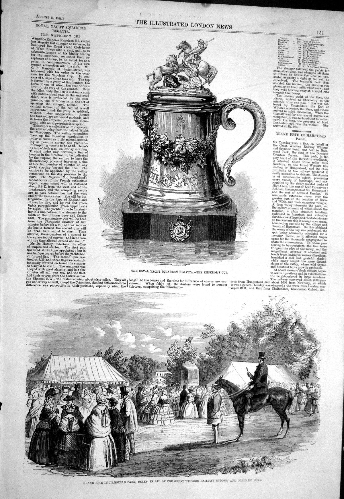 Old 1858 Royal Yacht Squadron Regatta Emperors Cup Fete Hamstead Orph Victorian