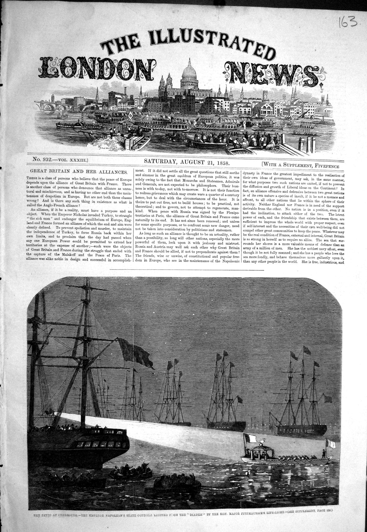 Old 1858 Cherbourg Emperor Napoleon State Gondola Diadem Ship Fitzmau Victorian