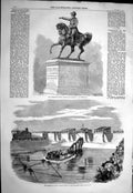 Antique Old Print 1858 Cherbourg Statue Emperor Napoleon Inauguration Dock 19th