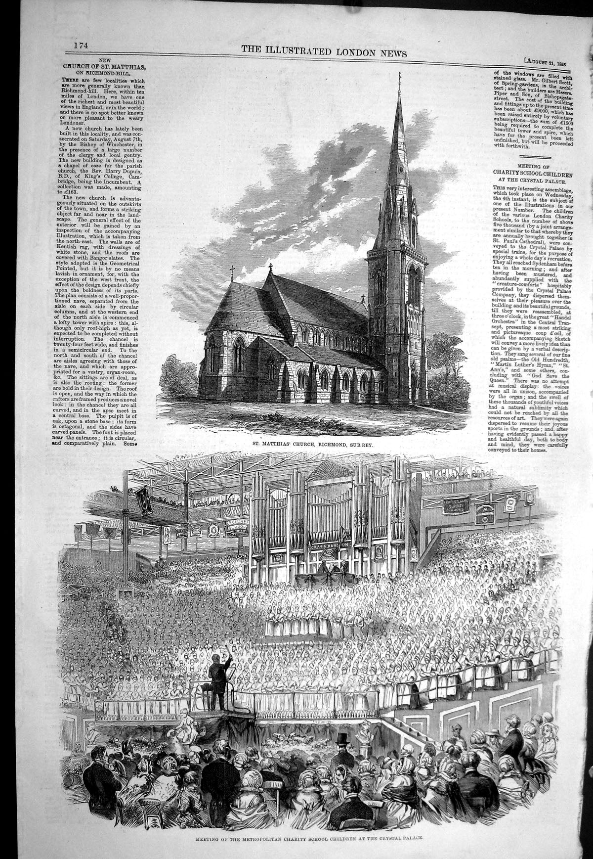 Old 1858 St. Matthias Church Richmond Surrey Charity School Children Victorian