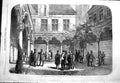 Original Old Antique Print 1858 Scene Bourse Antwerp Belgium Men Meeting 19th