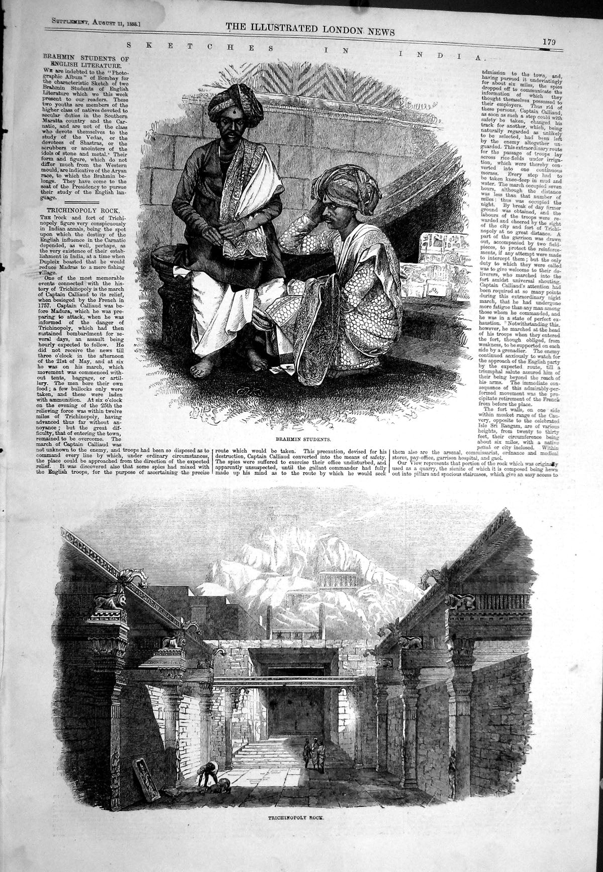 Old Antique Print 1858 Brahmin Students Trichinopoly Rock India Natives 19th