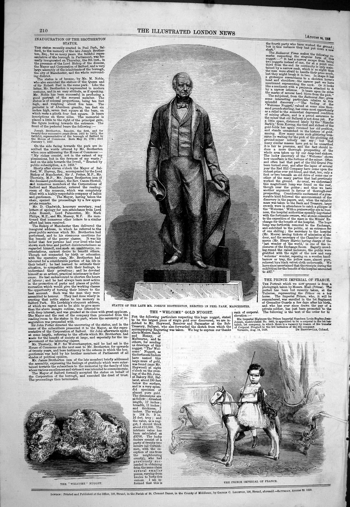 Old 1858 Statue Joseph Brotherton Peel Park Prince Imperial France We Victorian