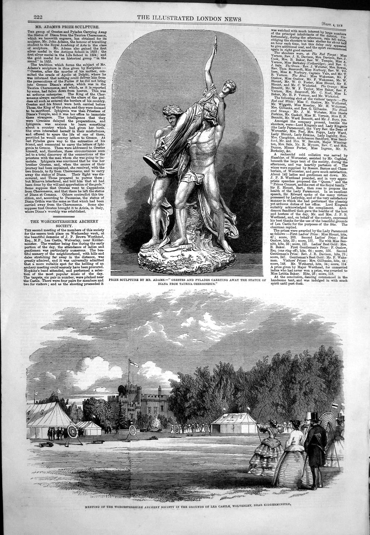 Old 1858 Archery Lea Castle Wolverley Sculpture Orestes Pylades Statu Victorian