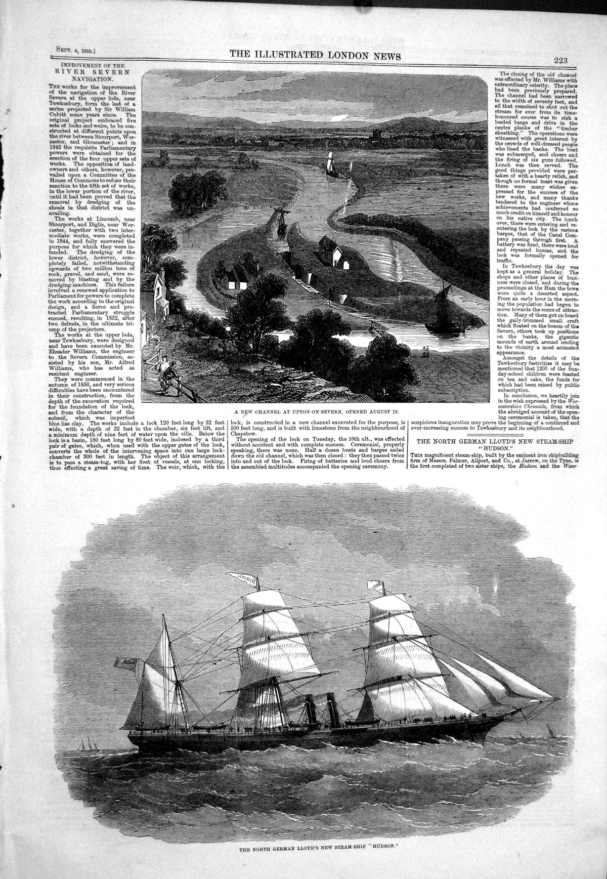 Old 1858 Channel Upton-On-Severn North German Lloyd Steam Ship Hudson Victorian