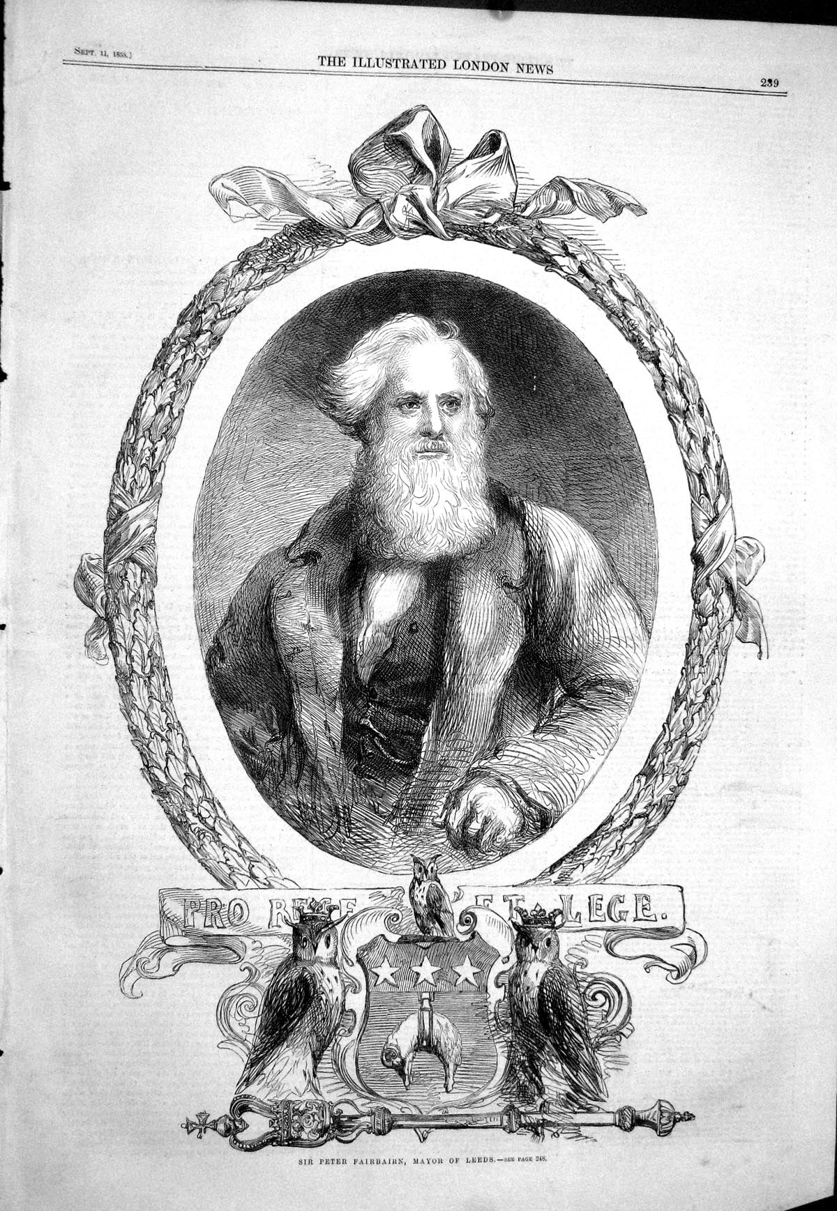 Original Old Antique Print 1858 Portrait Sir Peter Fairbairn Mayor Leeds 19th