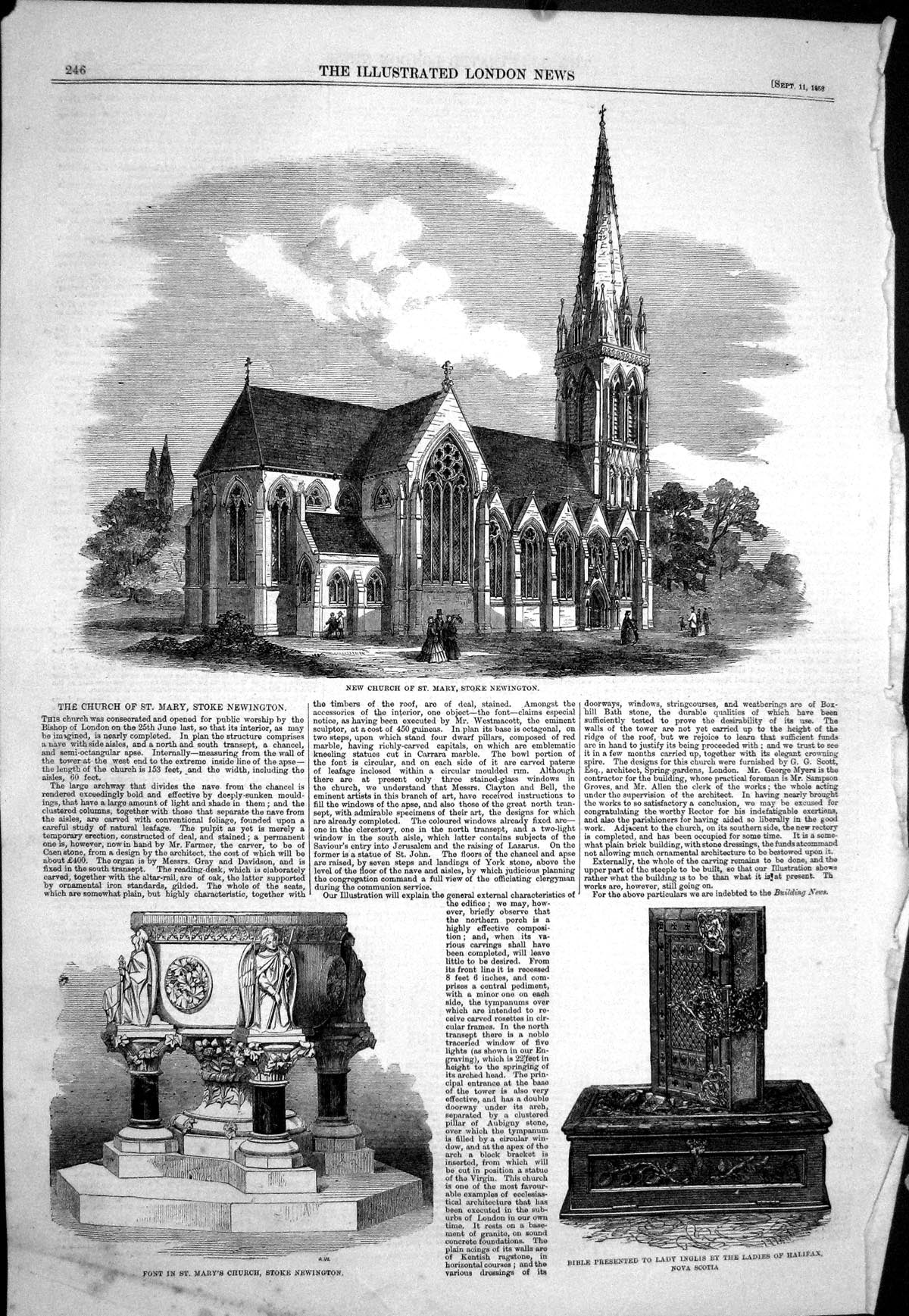 Old 6036 1858 Church St. Mary Stoke Newington Font Bible Lady Inglis