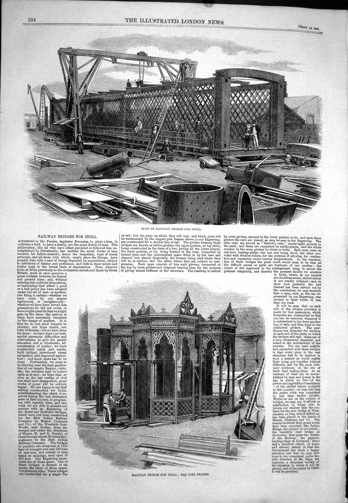 Old 1858 Span Railway Bridge India Pier Frames Engineering Architectu Victorian