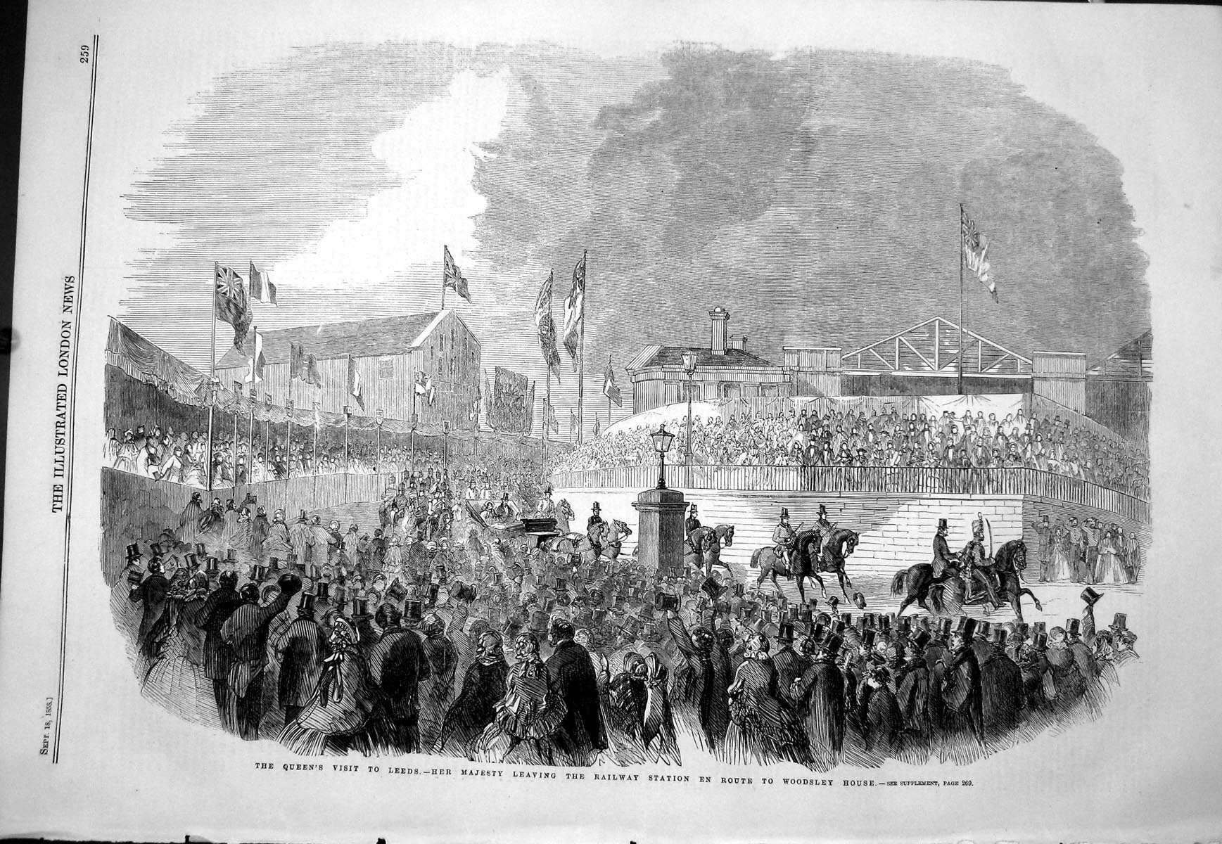 Old 1858 Queen Leeds Procession Railway Station Route Woodsley House Victorian