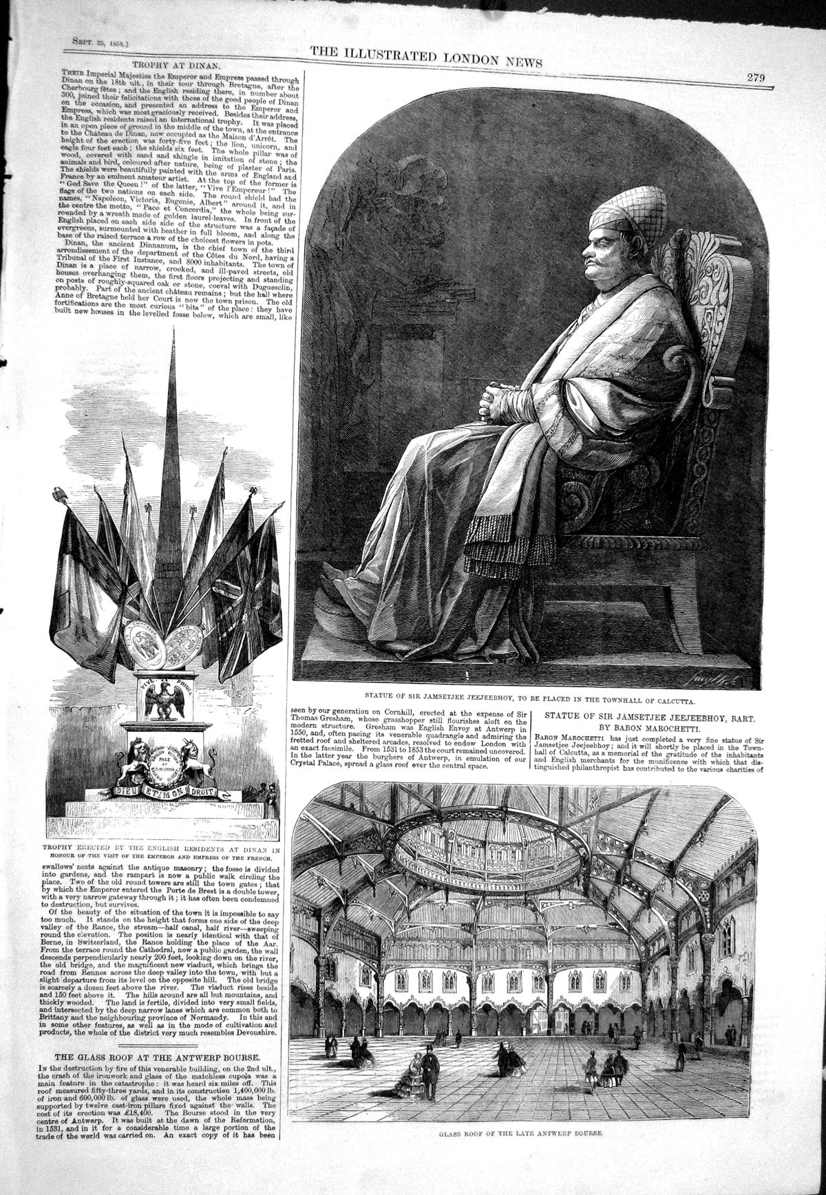 Old 1858 Statue Jamsetjee Jeejeebhoy Townhall Calcutta Glass Roantwer Victorian